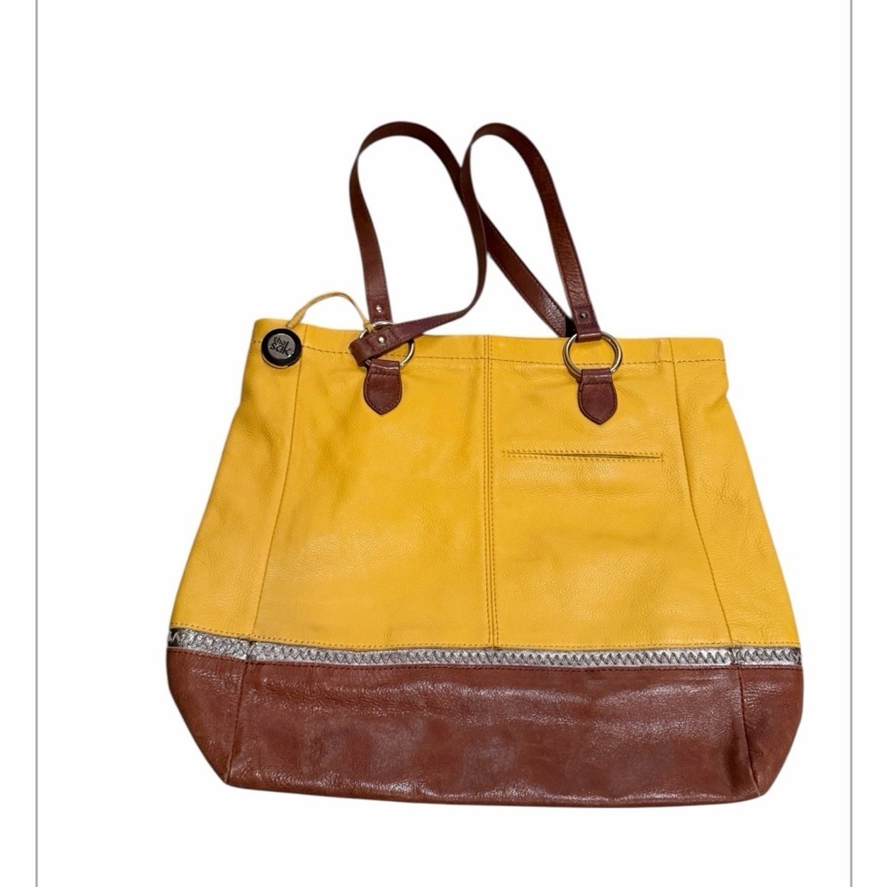 The Sak Yellow & Brown Indio Pebbled Leather Large Tote EUC